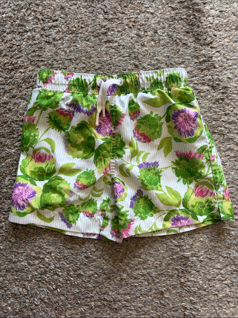Mott50 White Swim Trunks with Green and Purple Floral Print